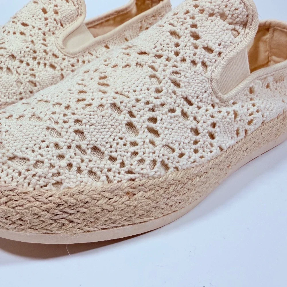 Kensie Crochet Espadrille Slip On Sneakers Beige Boho Cottagecore  9.5 10 NEW